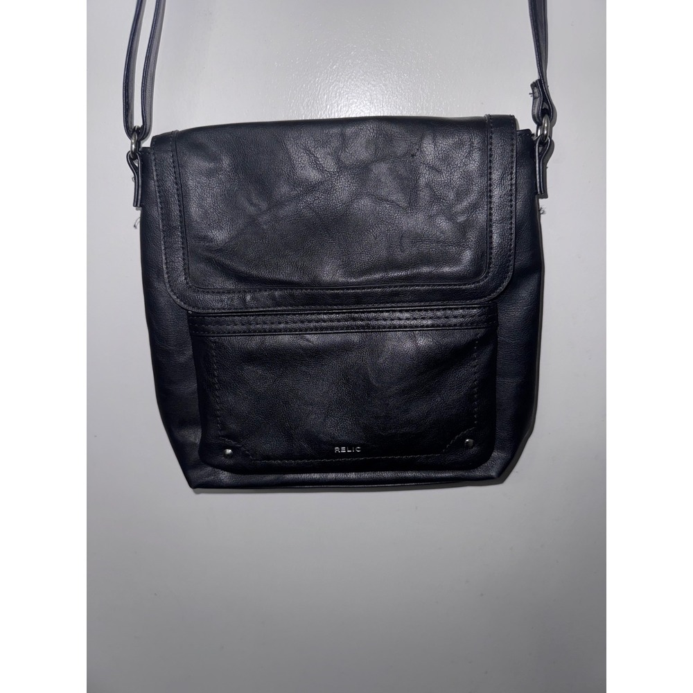 Relic Black Faux Leather Crossbody Bag Flap Messenger Purse Adjustable Strap